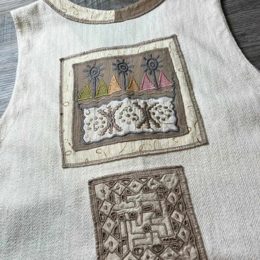 Surya Vest Womens Small Cream Boho Embroidered Patchwork Y2K Artsy Button Front - Picture 5 of 8